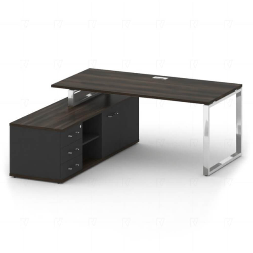 Стол руководителя с опорной греденцией, левый 1800x1800x753 (Дуб Мали/Антрацит, 1800x1800x753)