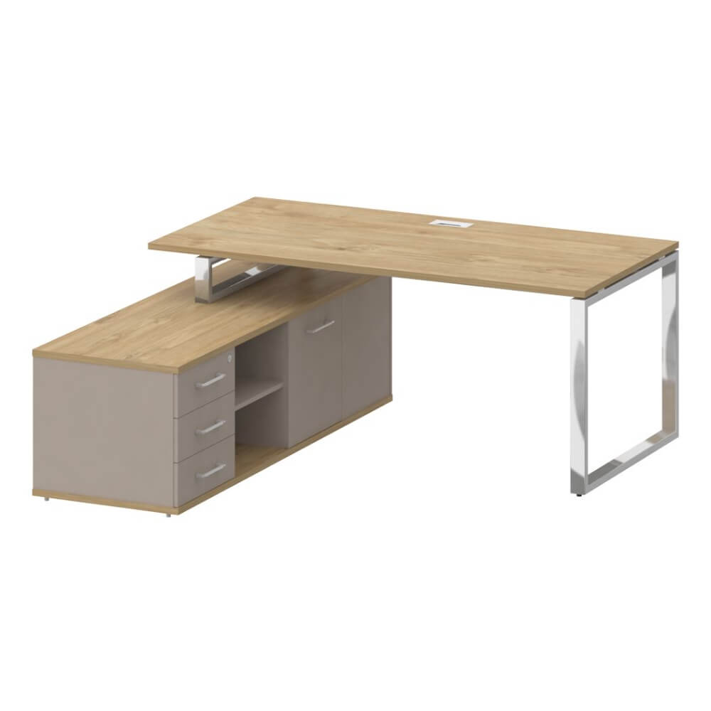 Стол руководителя с опорной греденцией, левый 1800x1800x753 (Тиквуд Светлый/Капучино, 1800x1800x753)