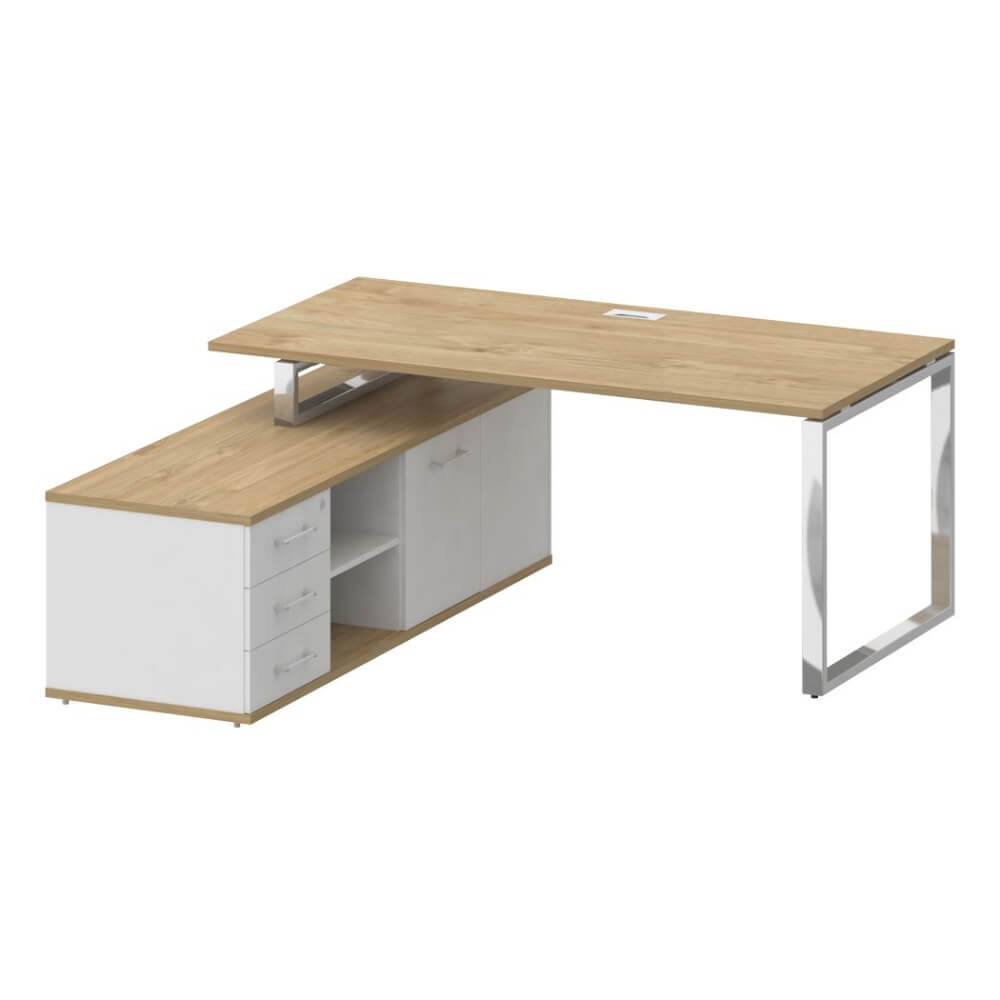 Стол руководителя с опорной греденцией, левый 1800x1800x753 (Тиквуд Светлый/Белый Бриллиант, 1800x1800x753)