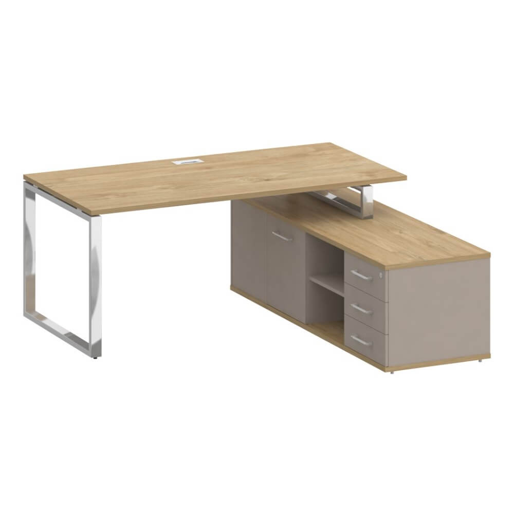 Стол руководителя с опорной греденцией, правый 1800x1800x753 (Тиквуд Светлый/Капучино, 1800x1800x753)