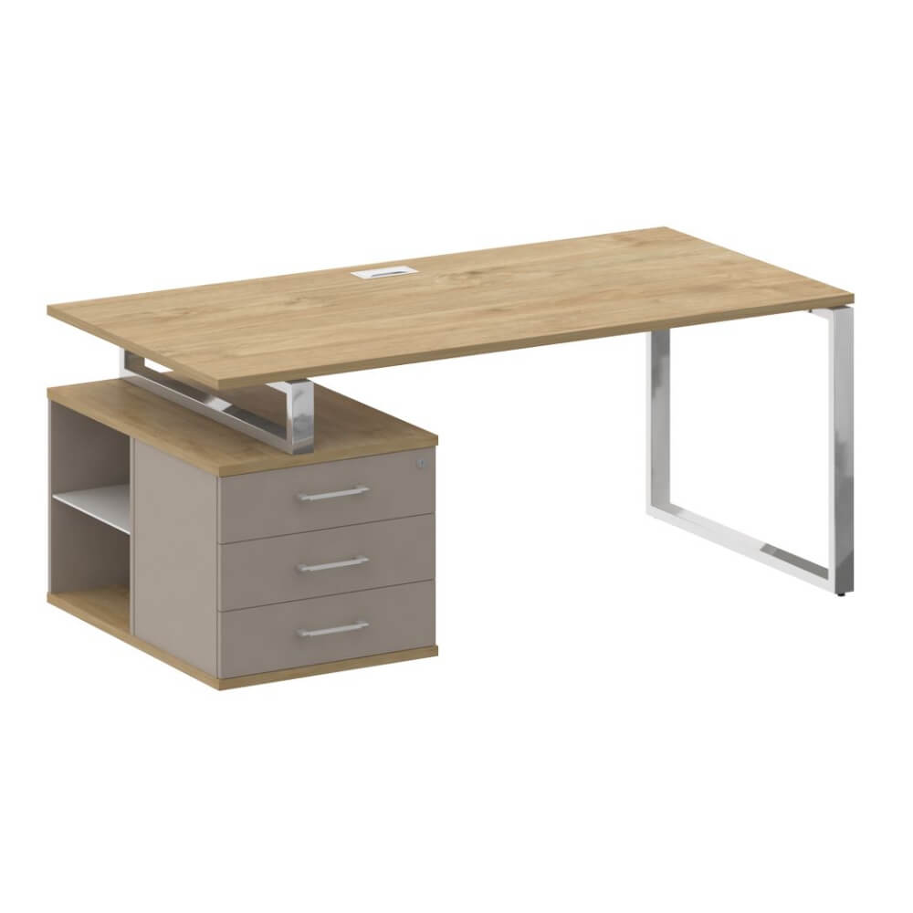 Стол руководителя с опорной тумбой, левый 1800x904x753 (Тиквуд Светлый/Капучино, 1800x904x753)