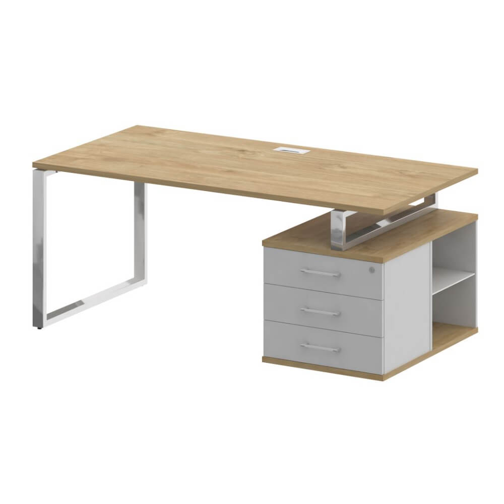 Стол руководителя с опорной тумбой,правый 1800x904x753 (Тиквуд Светлый/Белый Бриллиант, 1800x904x753)