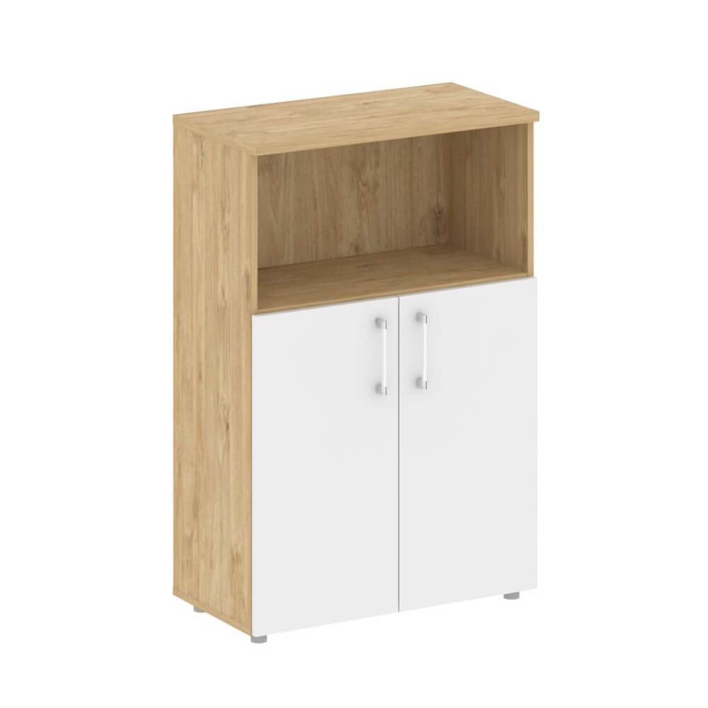 Шкаф средний широкий низкие двери 800x420x1207 (Тиквуд Светлый/Белый Бриллиант, 800x420x1207)