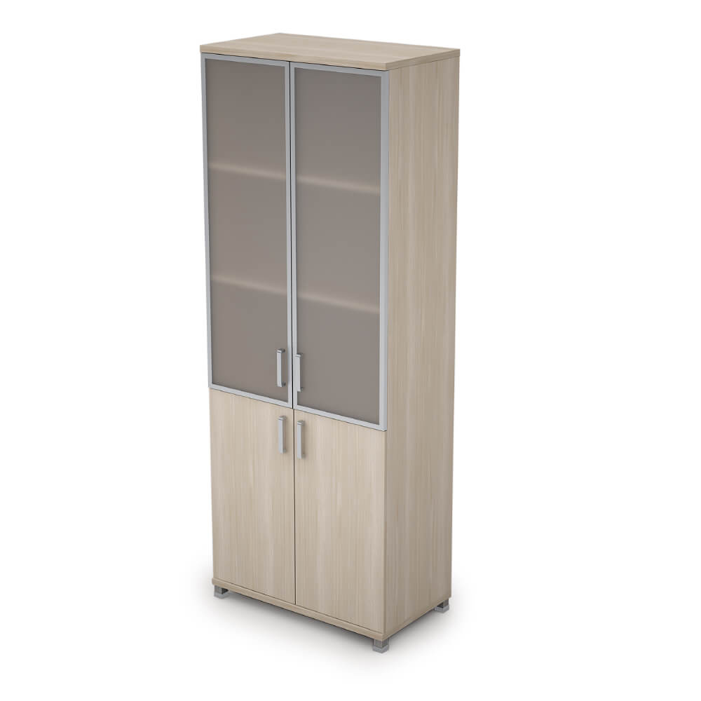 Шкаф-витрина алюм. рама (стекло-матовое) высокий широкий 800x450x2116 ХДФ   (Шамони Светлый, 800x450x2116, Задняя стенка шкафа: ХДФ)