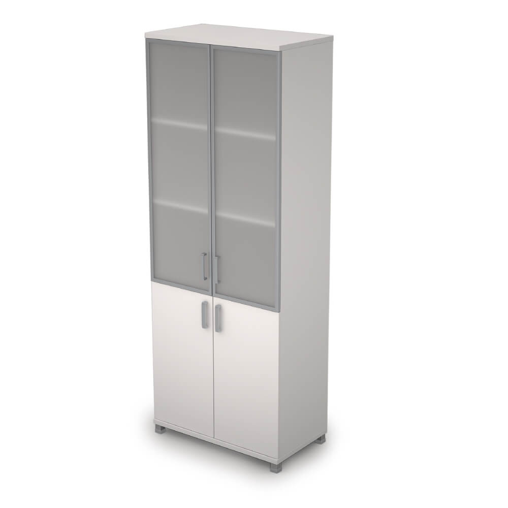 Шкаф-витрина алюм. рама (стекло-матовое) высокий широкий 800x450x2116 ХДФ   (Белый, 800x450x2116, Задняя стенка шкафа: ХДФ)