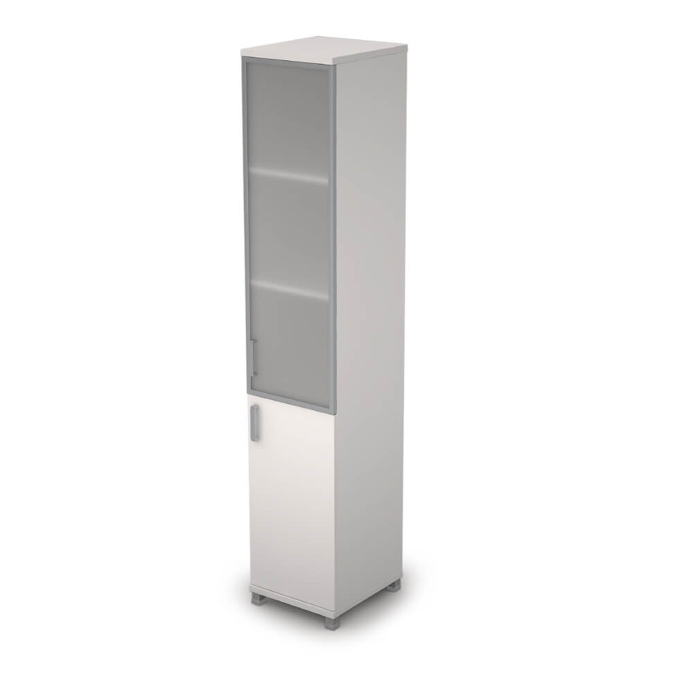 Шкаф-витрина алюм.рама (стекло-матвое) высокий узкий  400x450x2116 ХДФ  (Белый, 400x450x2116, Задняя стенка шкафа: ХДФ)