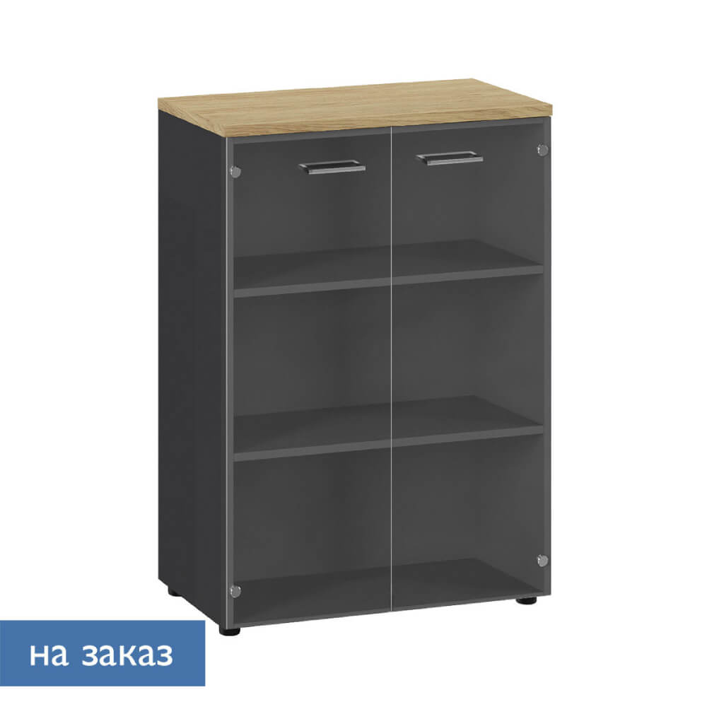 Шкаф-витрина средний 3 ур. 800x420x1120 (Гикори/Графит, 800x420x1120)