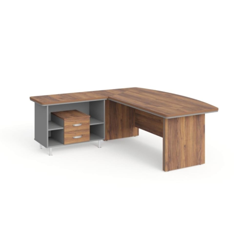 Стол руководителя с тумбой, без вставок Левый 2000x2000x760 (Орех Вармия/Серый Камень, 2000x2000x760)