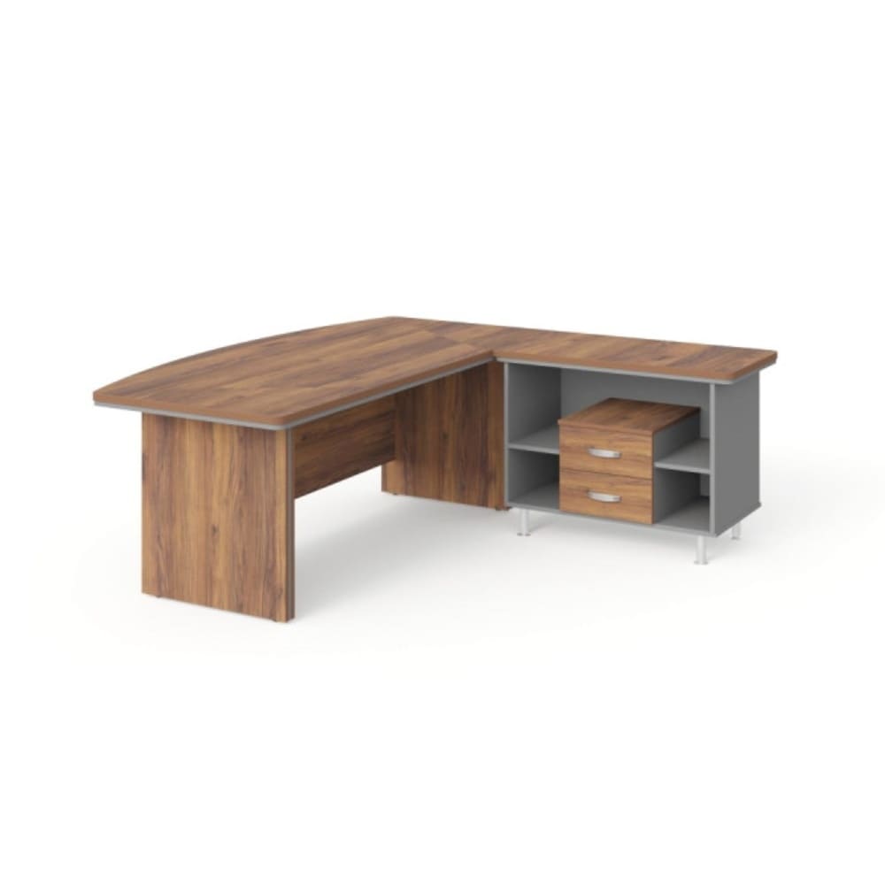 Стол руководителя с тумбой, без вставок Правый 2000x2000x760 (Орех Вармия/Серый Камень, 2000x2000x760)