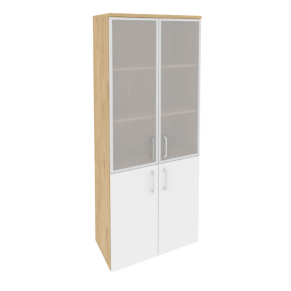 Шкаф-витрина 5 ур. 800x420x1977 (Тиквуд Светлый/Белый Бриллиант, 800x420x1977)