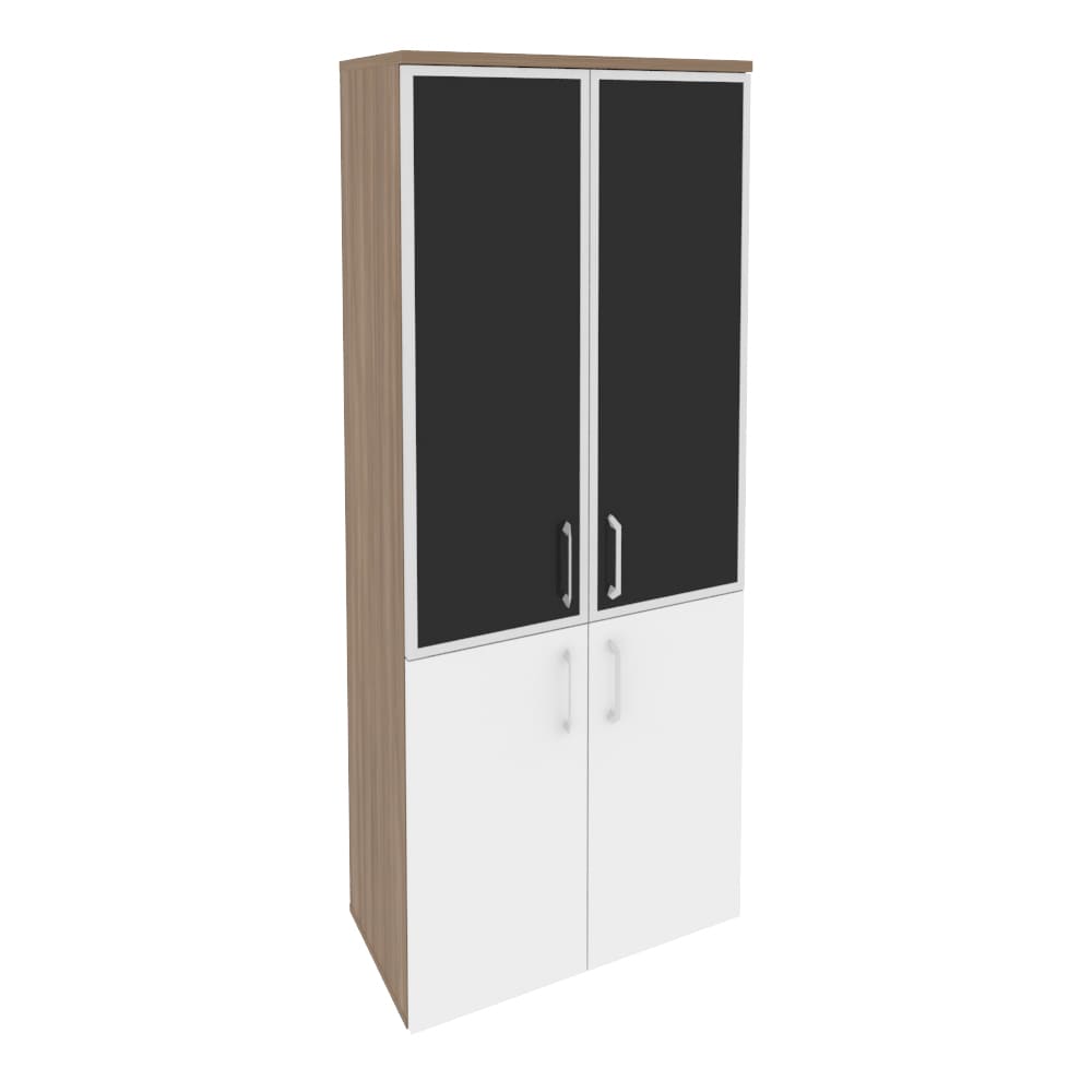 Шкаф-витрина 5 ур. (стекло Лакобель black) 800x420x1977 (Дуб Аризона/Белый Бриллиант, 800x420x1977)