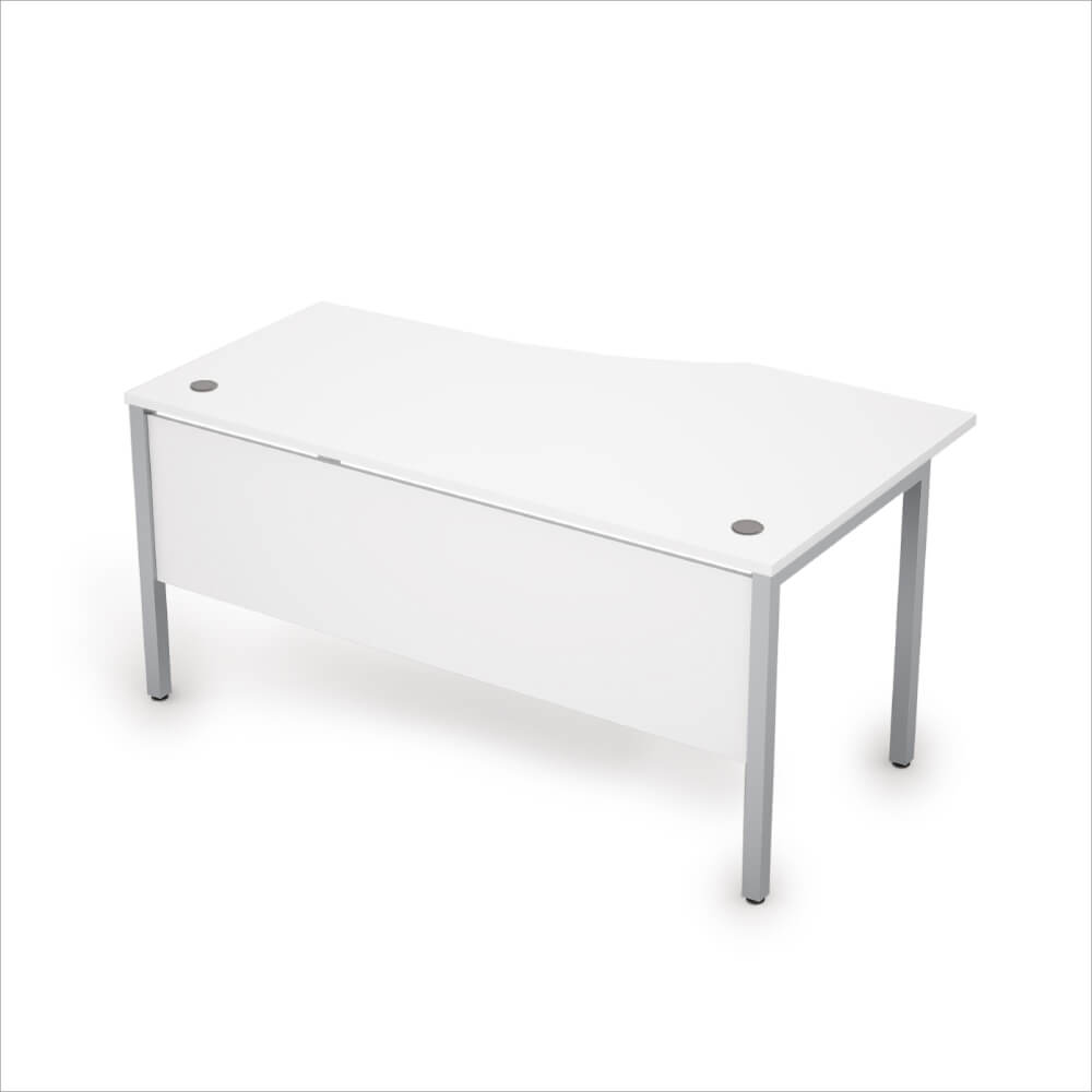 Стол эргоном. левый с экраном из ЛДСП 1600x900x750 (Белый/алюминий матовый, 1600x900x750)