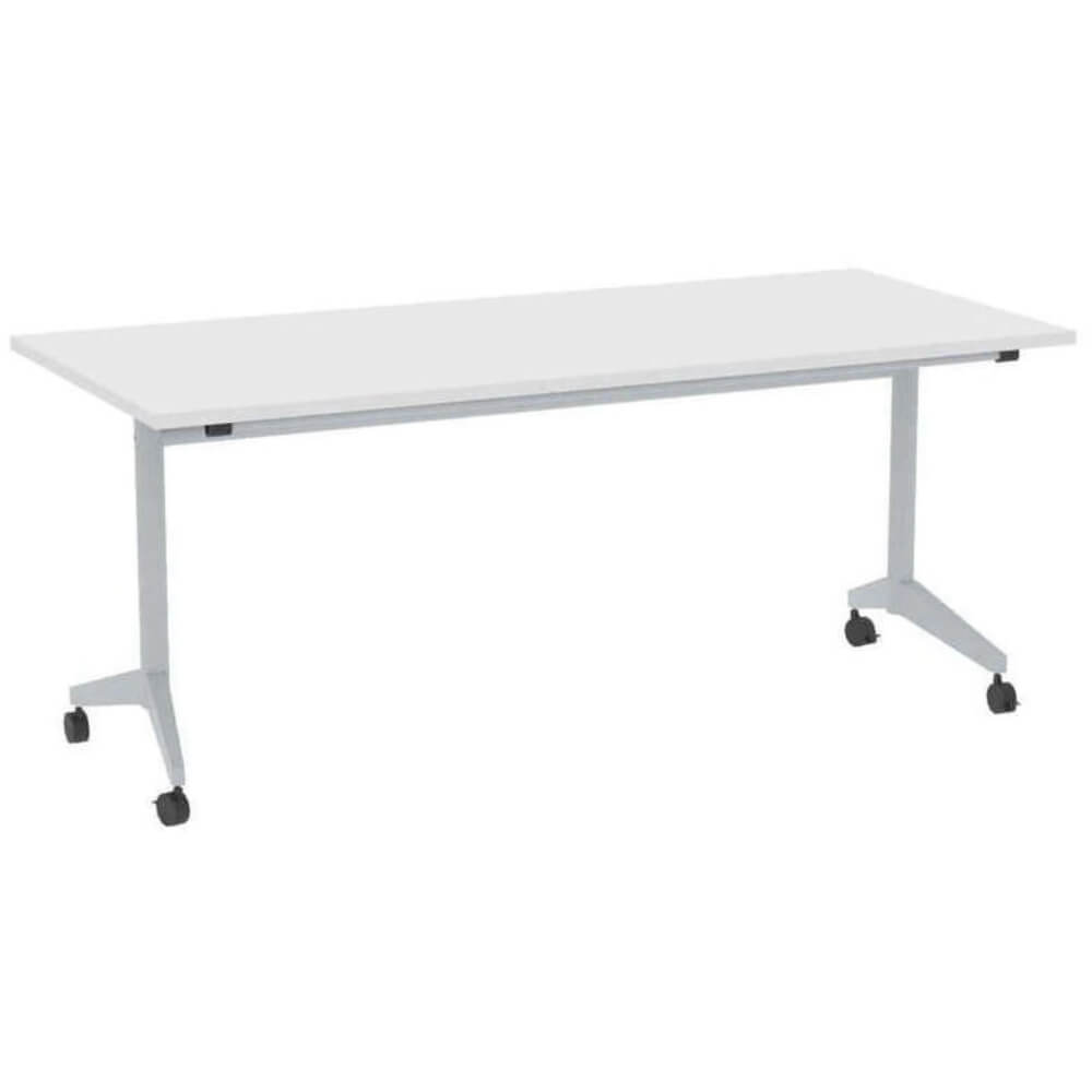 Прямолинейный стол-трансформер 1600x800x750 (с ручкой) (Белый/алюминий матовый, 1600x800x750)
