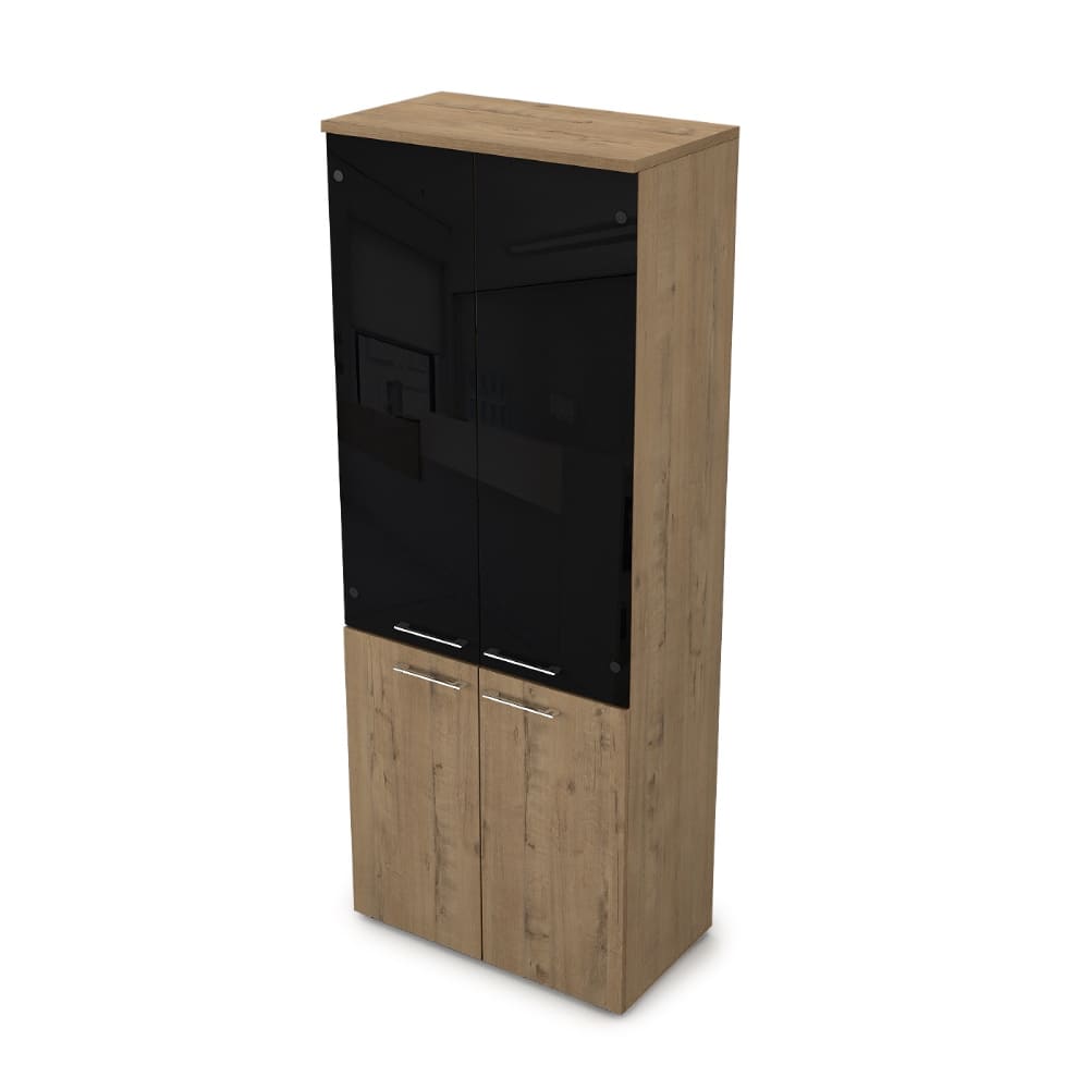 Шкаф-витрина высокий 800x450x2045 глянец (Teakwood, 800x450x2045, чёрный глянец)