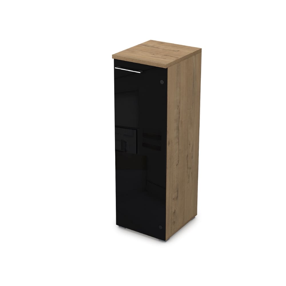 Пенал средний со стеклом 400x450x1245 глянец (Teakwood, 400x450x1245, чёрный глянец)