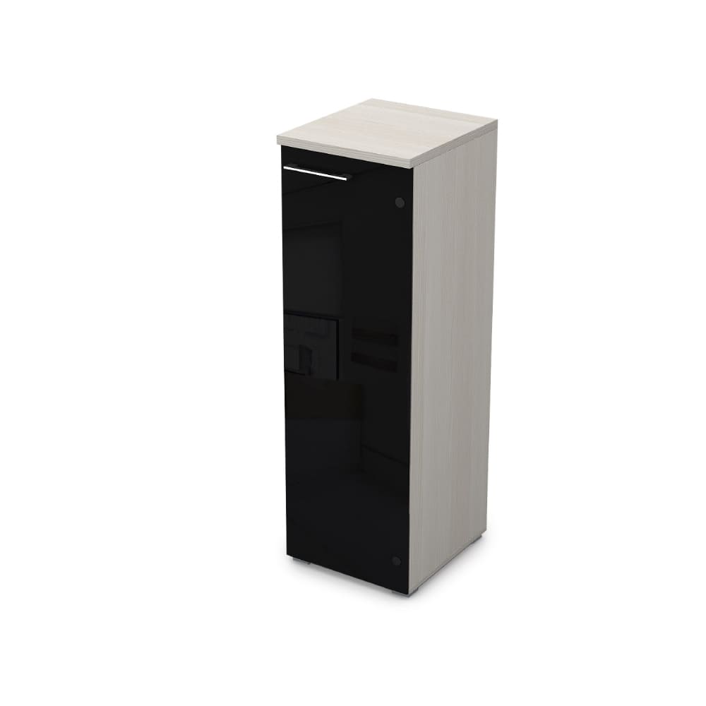 Пенал средний со стеклом 400x450x1245 глянец (Ivory, 400x450x1245, чёрный глянец)