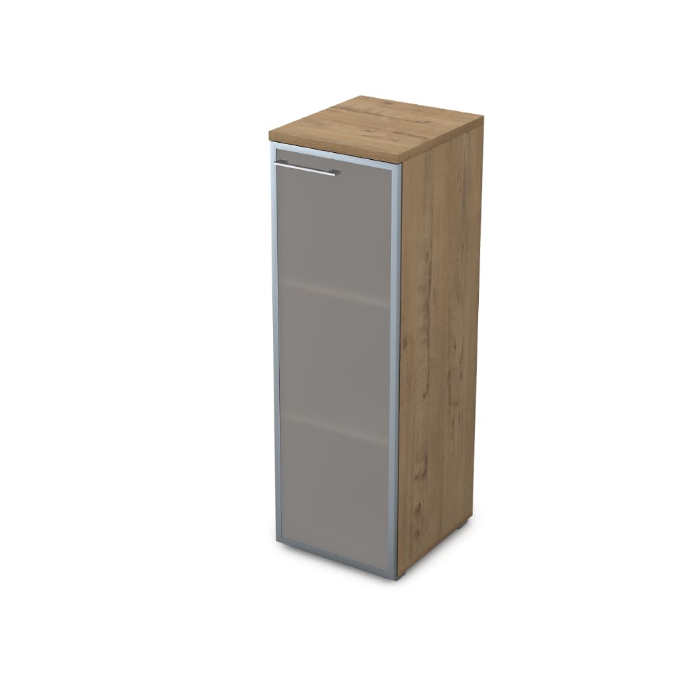 Пенал средний со стеклом 400x450x1245 матовое (Teakwood, 400x450x1245, матовое в алюминиевой рамке)