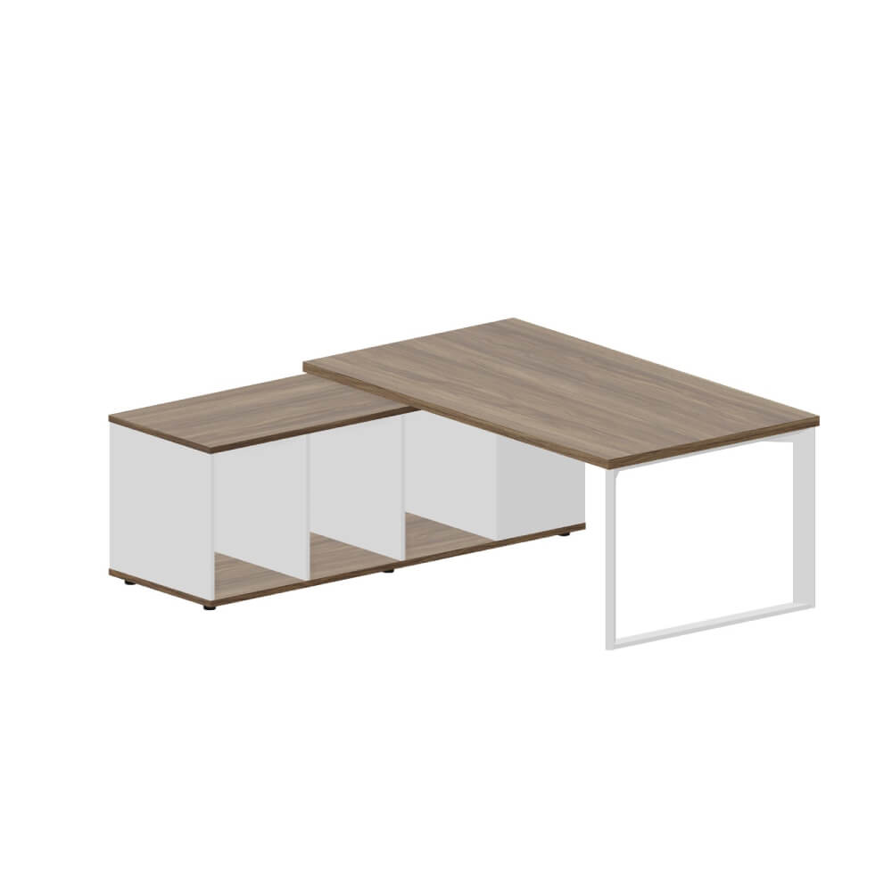 Стол на опорной сервисной тумбе 1800x1800x740 (левый) (Орех Браун/Белый/Орех Браун/белый, 1800(+0/15/30)x1800x740)