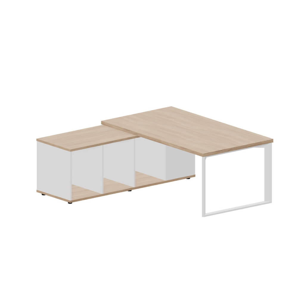 Стол на опорной сервисной тумбе 1800x1800x740 (левый) (Светлый Дуб/Белый/Светлый Дуб/бел, 1800(+0/15/30)x1800x740)