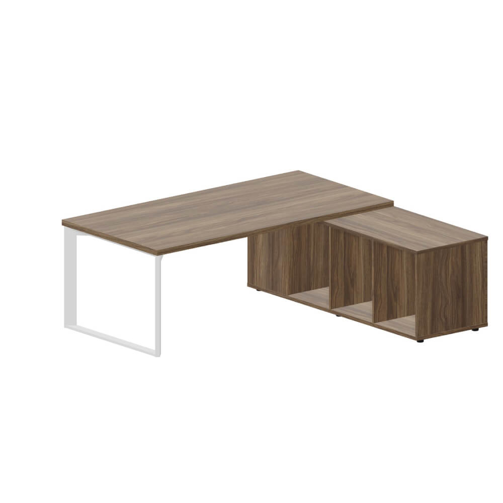 Стол на опорной сервисной тумбе (правый) 2000x1800x740 (Орех Браун/белый, 2000(+0/15/30)x1800x740)