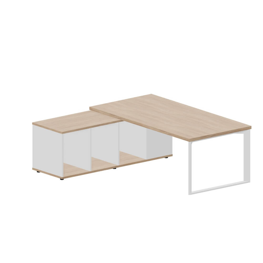 Стол на опорной сервисной тумбе (левый) 2000x1800x740 (Светлый Дуб/Белый/Светлый Дуб\бел., 2000(+0/15/30)x1800x740)