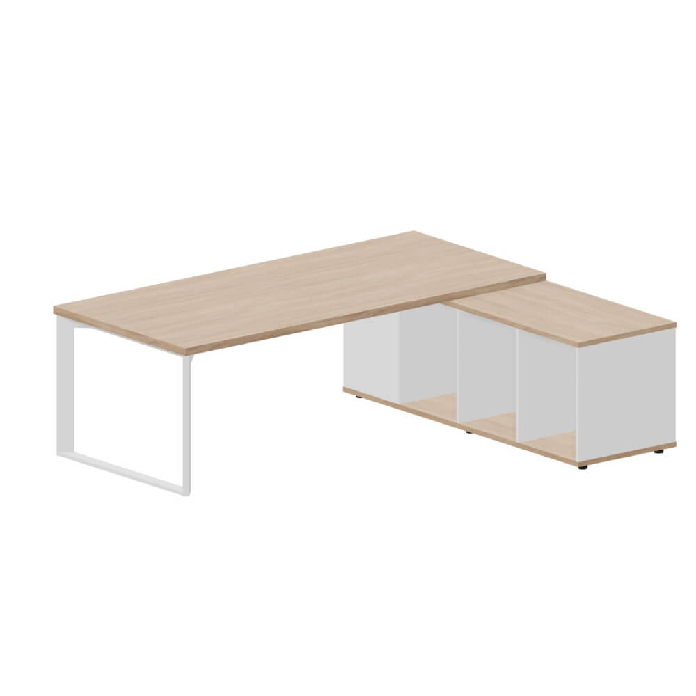 Стол на опорной сервисной тумбе (правый) 2200x1800x740 (Светлый Дуб/Белый/Светлый Дуб/бел., 2200(+0/15/30)х1800х740)