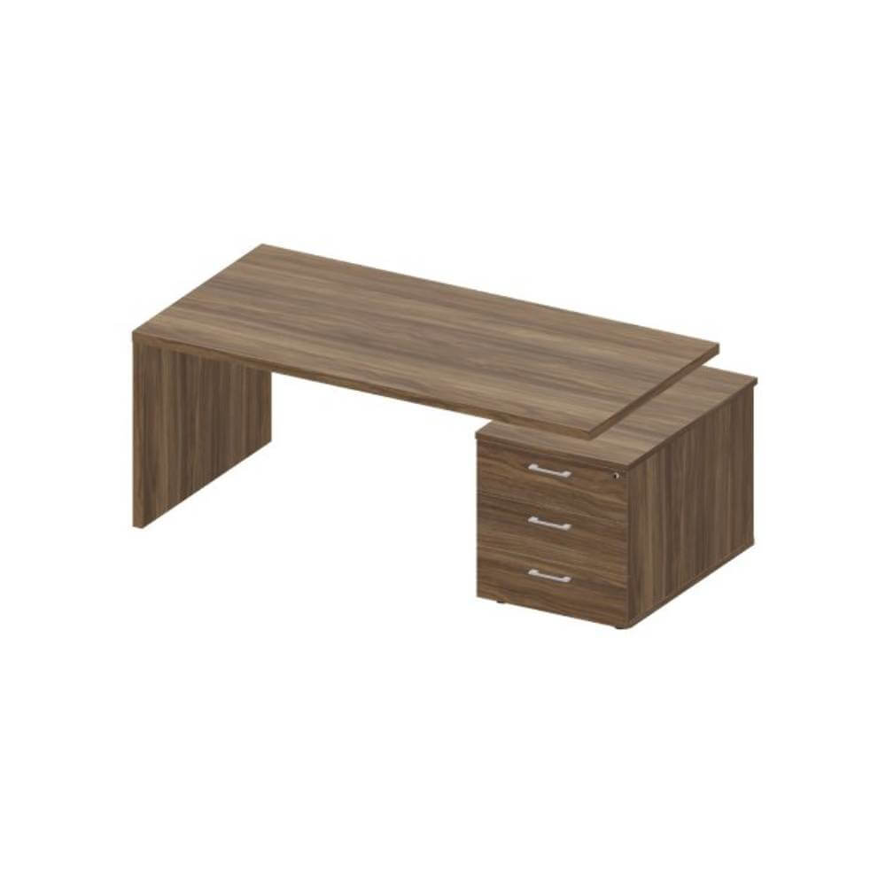 Стол на опорной тумбе 3 ящ. 2000x900x735(правый) (Орех Браун, 2000(+0/15/30)x900x735)