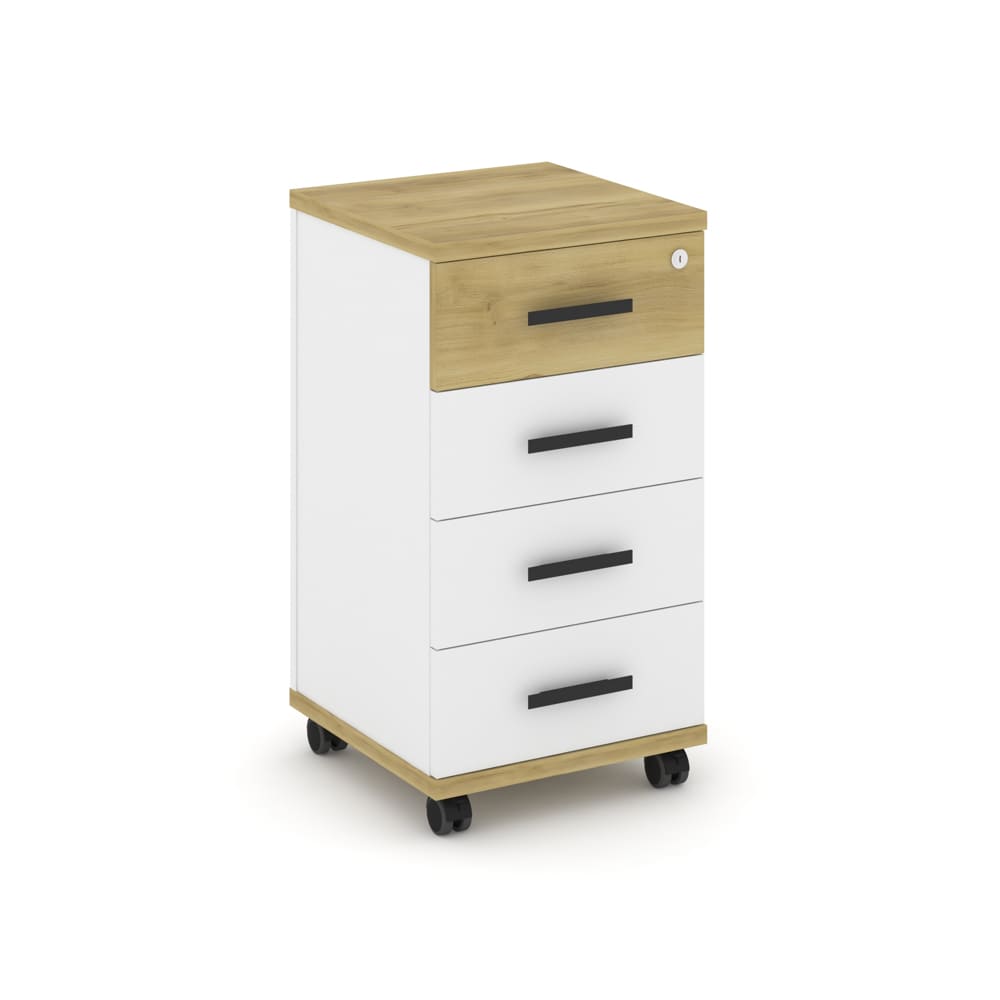 Тумба мобильная 4 ящ. 420x420x782 (Дуб Винченцо/Белый Бриллиант, 420x420x782)