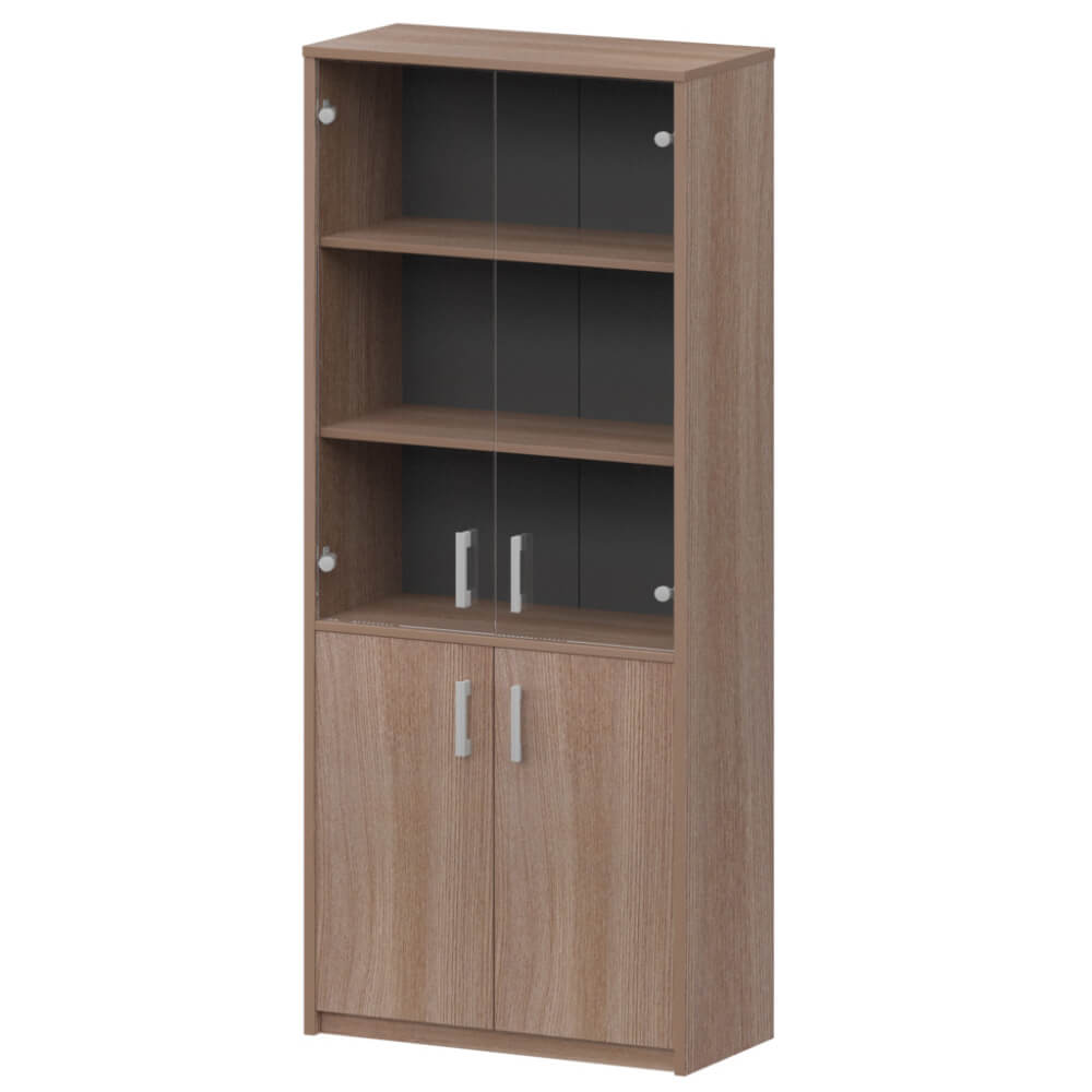 Шкаф-витрина широкий 5 ур.(прозрачное стекло) 770x365x2000 (Тёмный Шимо, 770x365x2000)