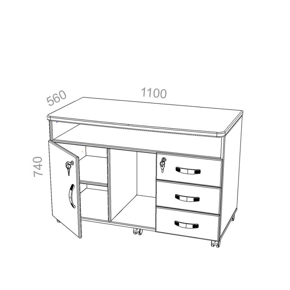 Тумба сервисная с нишей +3 ящика 1100x560x740 (Акация/Белый, Габариты: 1100x560x740)
