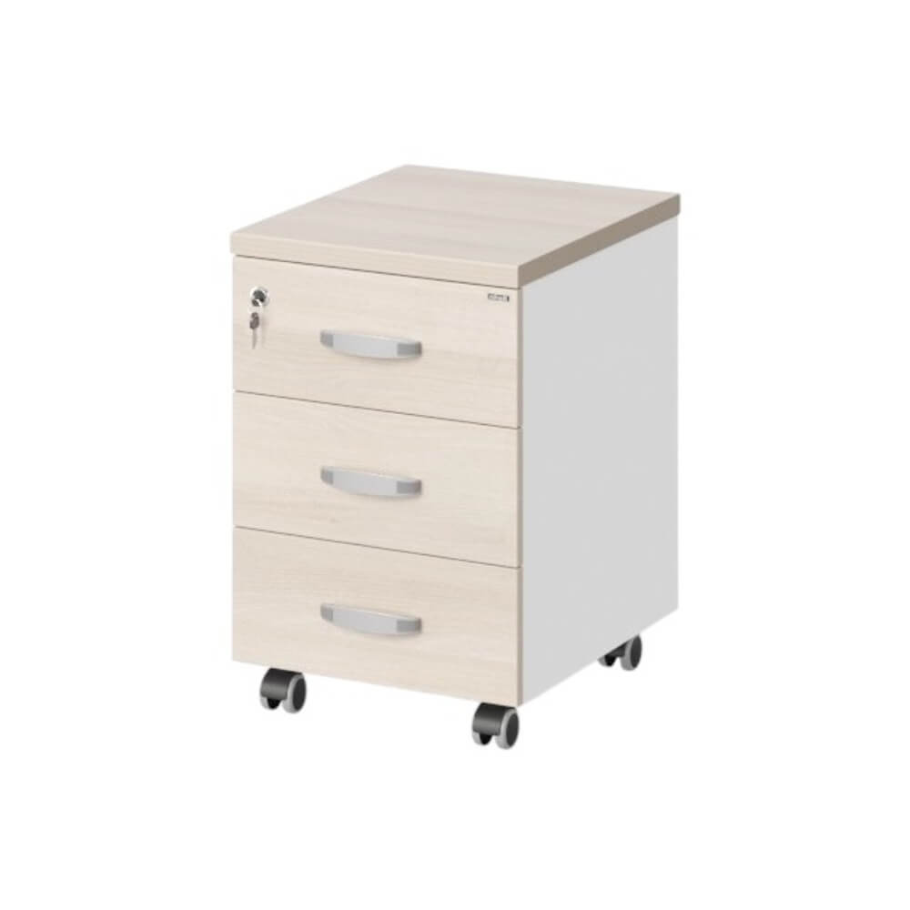 Тумба мобильная 3 ящика 400x500x610 (Акация/Белый, 400x500x610)