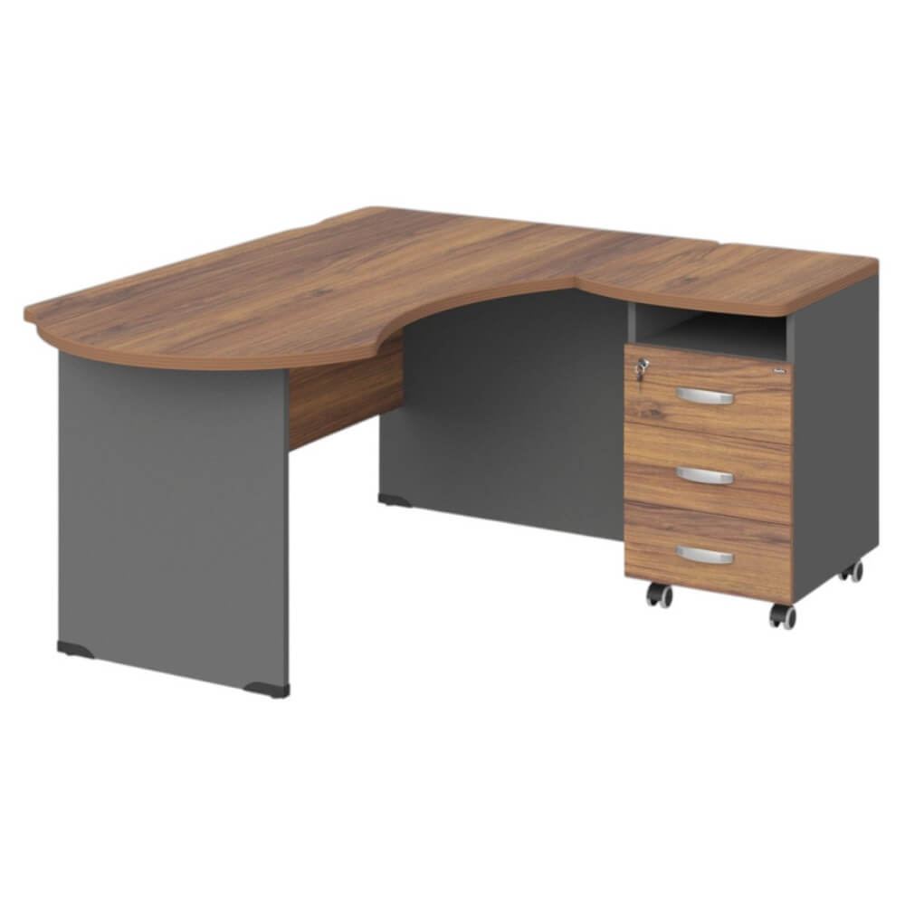 Рабочее место эргономичное с тумбой правое 160х140х74 (Орех Вармия/Серый Базальт, Габариты: 1600x1400x740.)