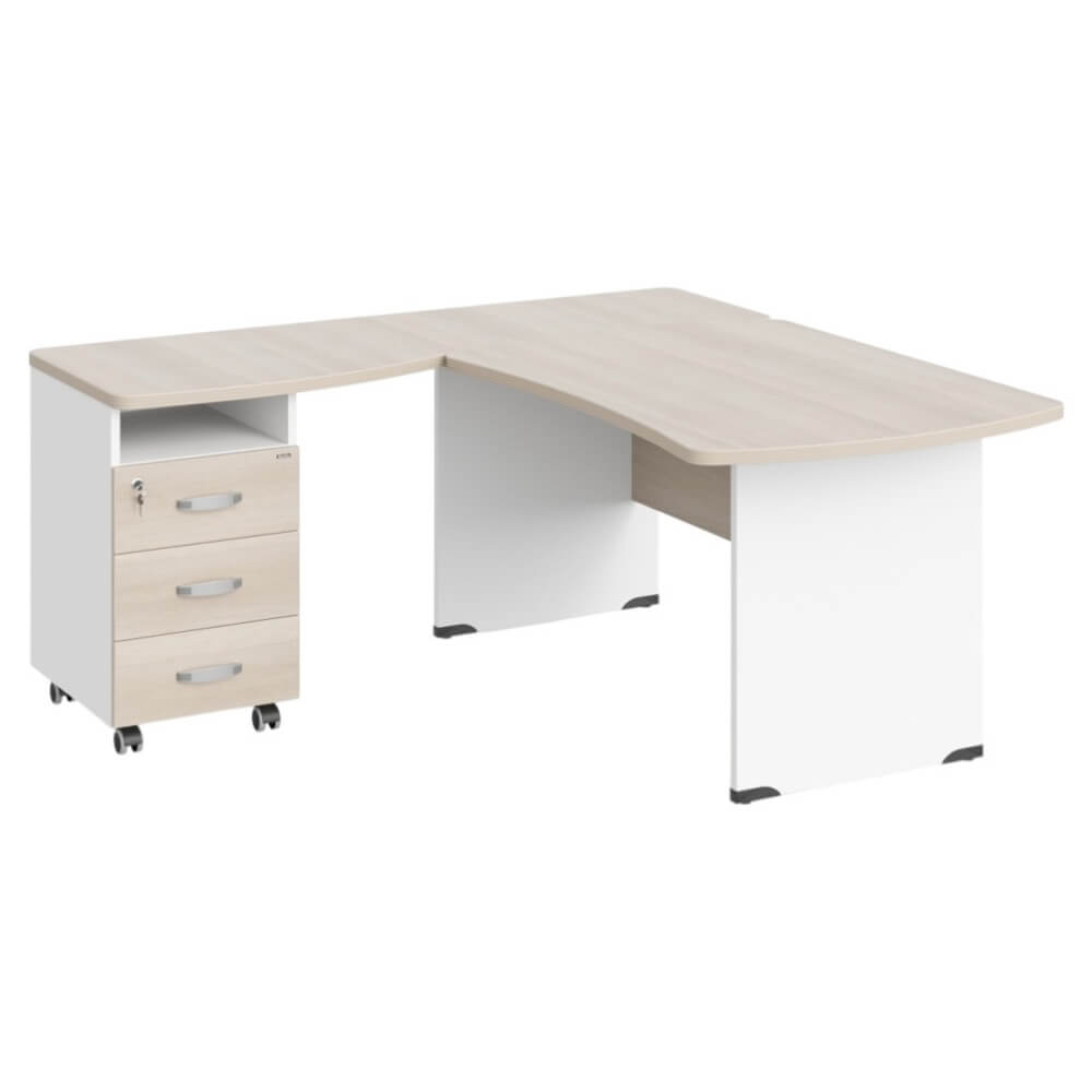 Угловое рабочее место левое 1600x1600x740 (Акация/Белый, 1600x1600x740.)