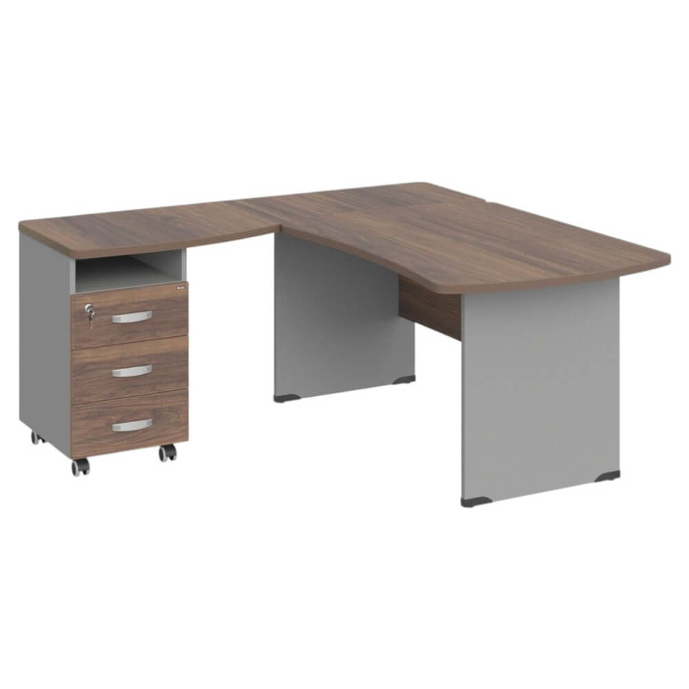 Угловое рабочее место левое 1600x1600x740 (Орех Вармия/Серый, 1600x1600x740.)
