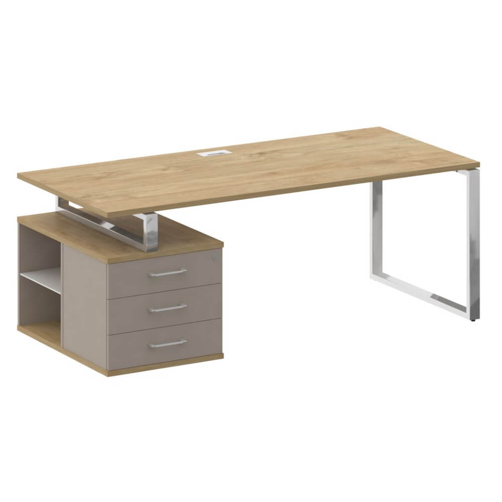 Стол руководителя с опорной тумбой, левый 2000x904x753 (Тиквуд Светлый/Капучино, 2000x904x753)