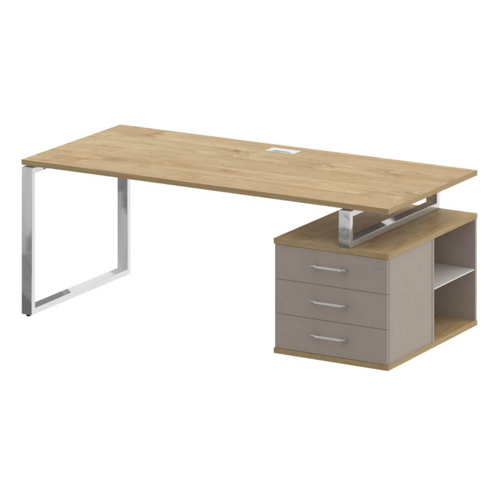 Стол руководителя с опорной тумбой, правый 2000x904x753 (Тиквуд Светлый/Капучино, 2000x904x753)