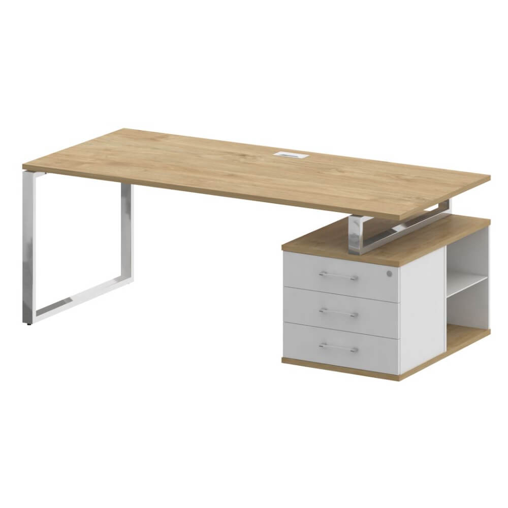 Стол руководителя с опорной тумбой, правый 2000x904x753 (Тиквуд Светлый/Белый Бриллиант, 2000x904x753)