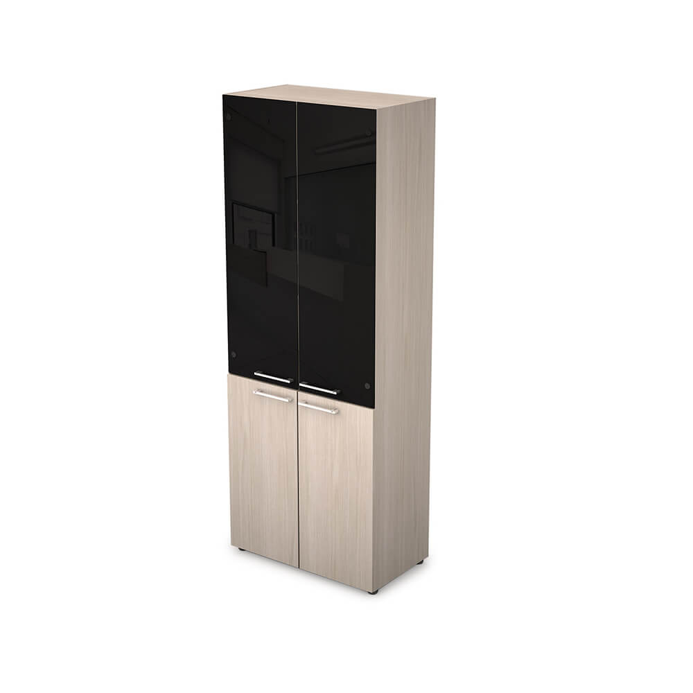 Шкаф-витрина 5 ур. 798х446х2112, чёрный глянец (Шамони Светлый, 798x446x2112, чёрный глянец)