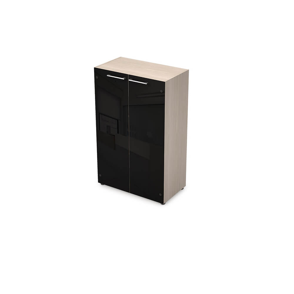 Шкаф-витрина 3 ур. 798х435х1277, черный глянец (Шамони Светлый, 798x435x1277, чёрный глянец)