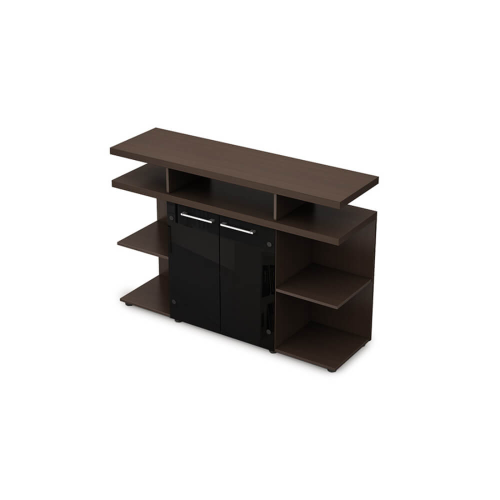 Шкаф низкий со стеклом 1400х400х952, черный глянец (Венге, 1400x400x952, чёрный глянец)