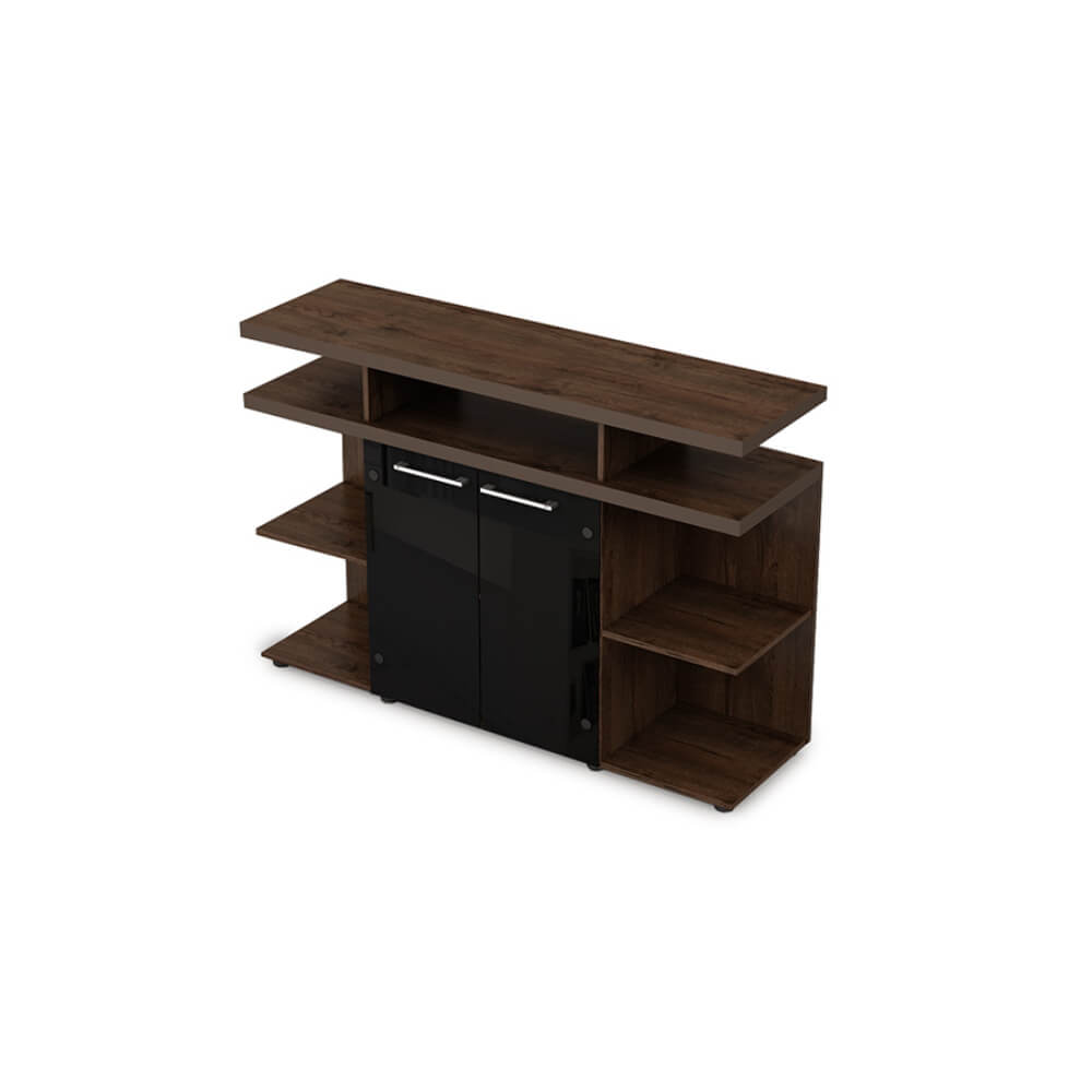 Шкаф низкий со стеклом 1400х400х952, черный глянец (Брауни, 1400x400x952, чёрный глянец)