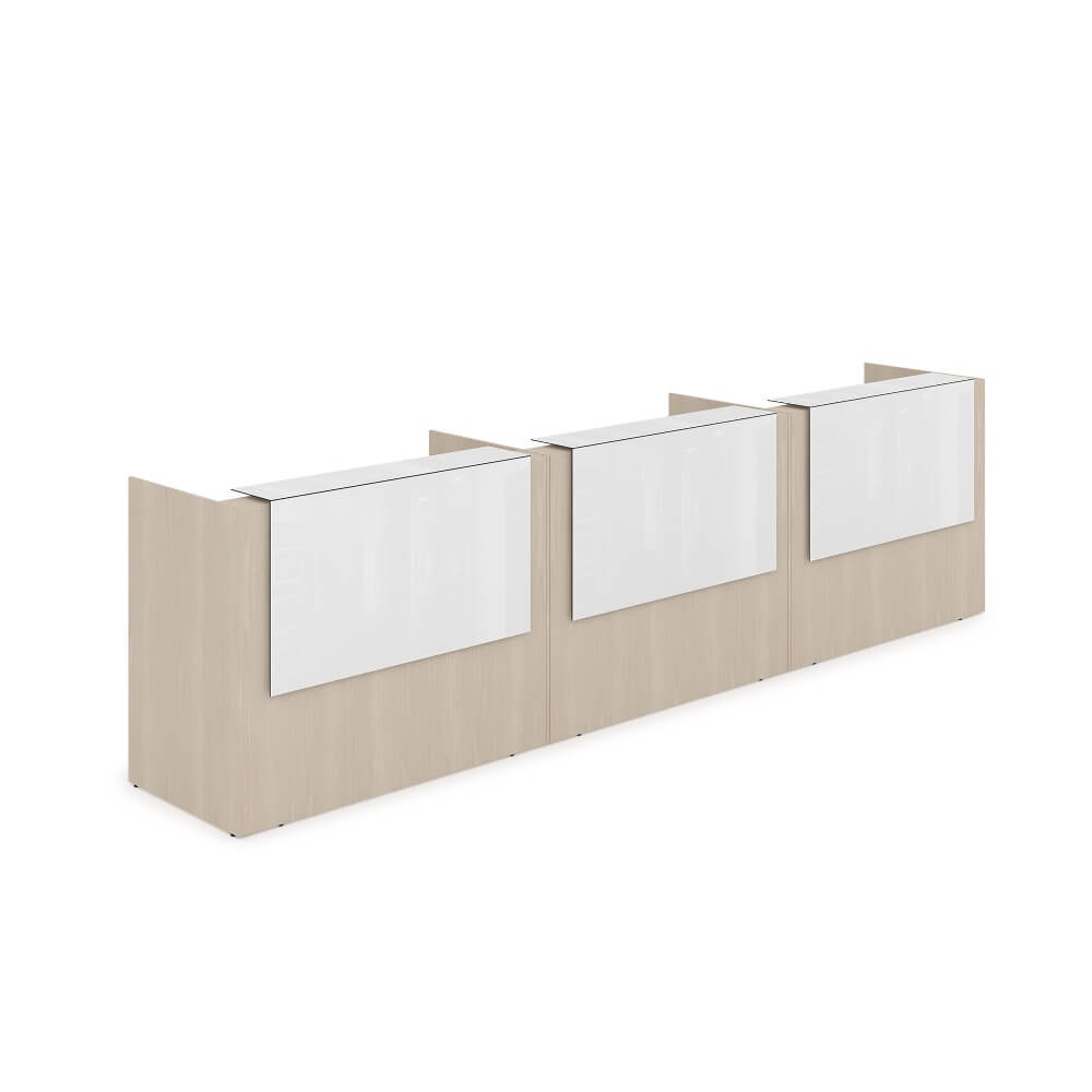 Ресепшен комплект № 3 (подсветка) 4264x750x1149 (Шамони Светлый/Белый Глянец, 4264x750x1149)