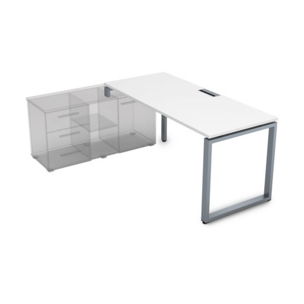 Стол рабочий левый 1600x700x750 (три опоры) (Белый Премиум/алюминий матовый, 1600x700x750)