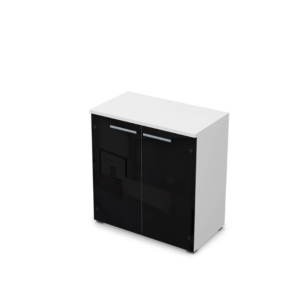 Шкаф-витрина низкий 2 ур. 800x450x845 стекло чёрный глянец (Белый Премиум, 800x450x845, чёрный глянец)