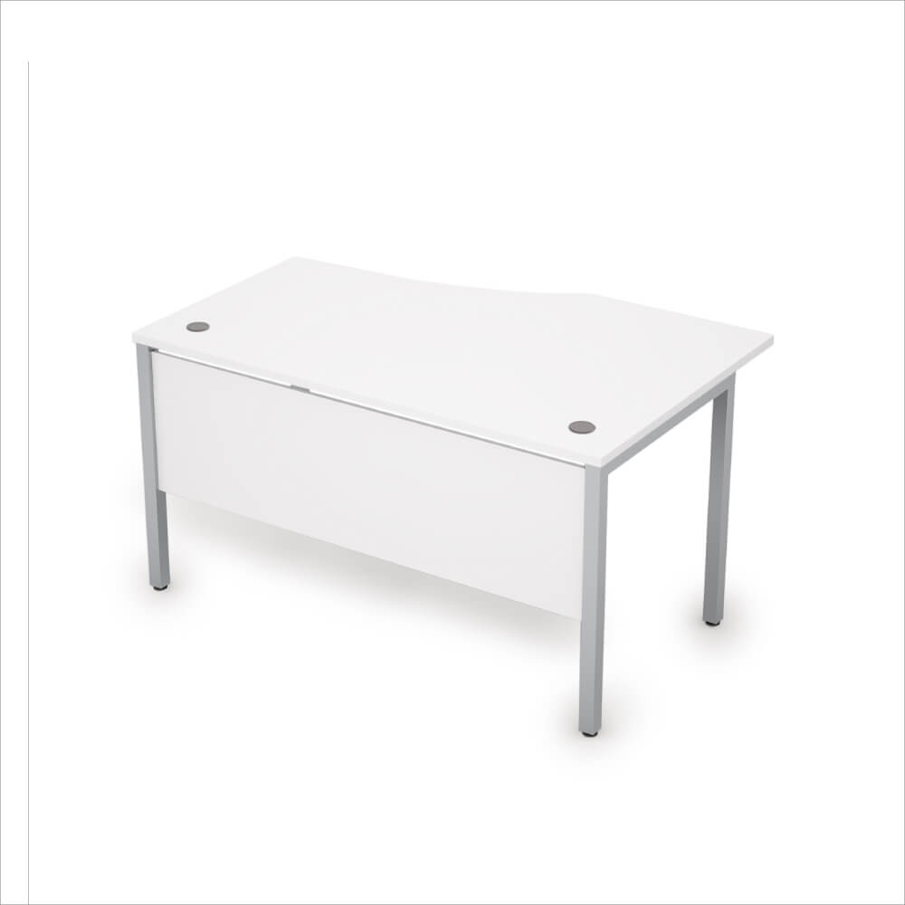 Стол эргоном. левый с экраном из ЛДСП 1400x900x750 (Белый/алюминий матовый, 1400x900x750)