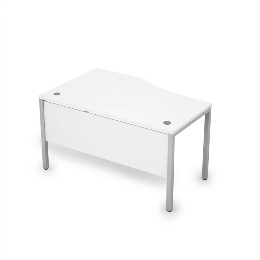 Стол эргоном. правый с экраном из ЛДСП 1400x900x750 (Белый/алюминий матовый, 1400x900x750)