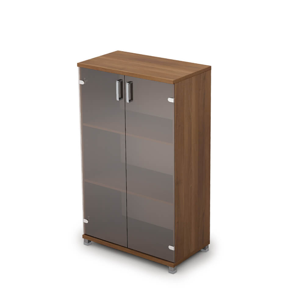 Шкаф-витрина (стекло-бронза) средн. широкий 3 ур.800x450x1348 ХДФ (Шамони Тёмный, 800x450x1348, Задняя стенка шкафа: ХДФ)