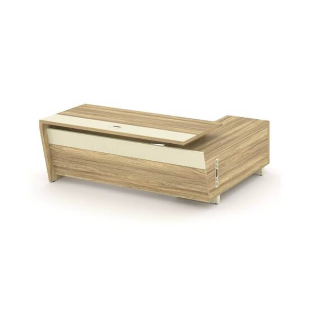 Стол руководителя с опорной тумбой, левый 2000x1800x750 (Гикори Песочный/Ваниль, 2000x1800x750)