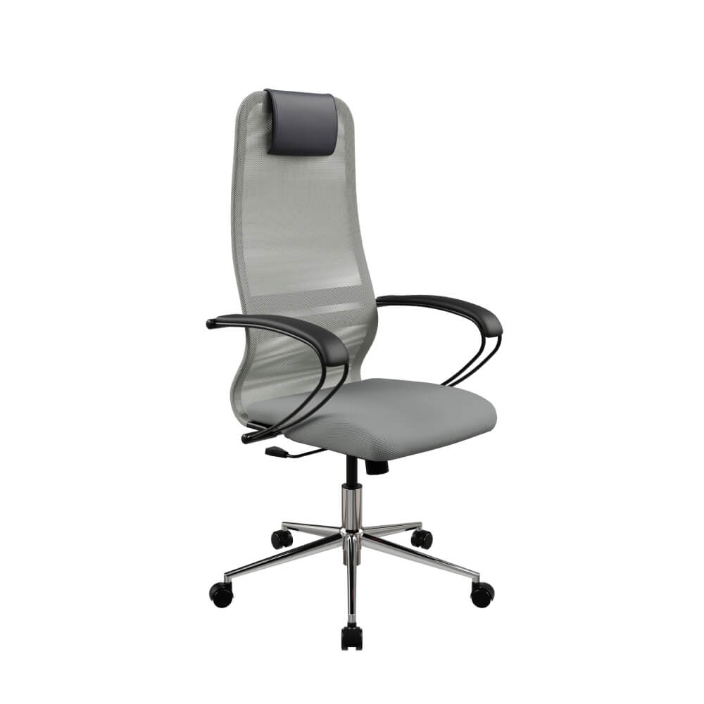Кресло ErgoLife (SU-B-8) 67,5x70x117,8-131 (Светло-Серый, 67,5x70x117,8-131, сетка/ткань. Хром.)