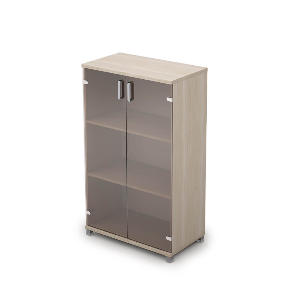 Шкаф-витрина (стекло-бронза) средн. широкий 3 ур.800x450x1348 ХДФ (Шамони Светлый, 800x450x1348, Задняя стенка шкафа: ХДФ)